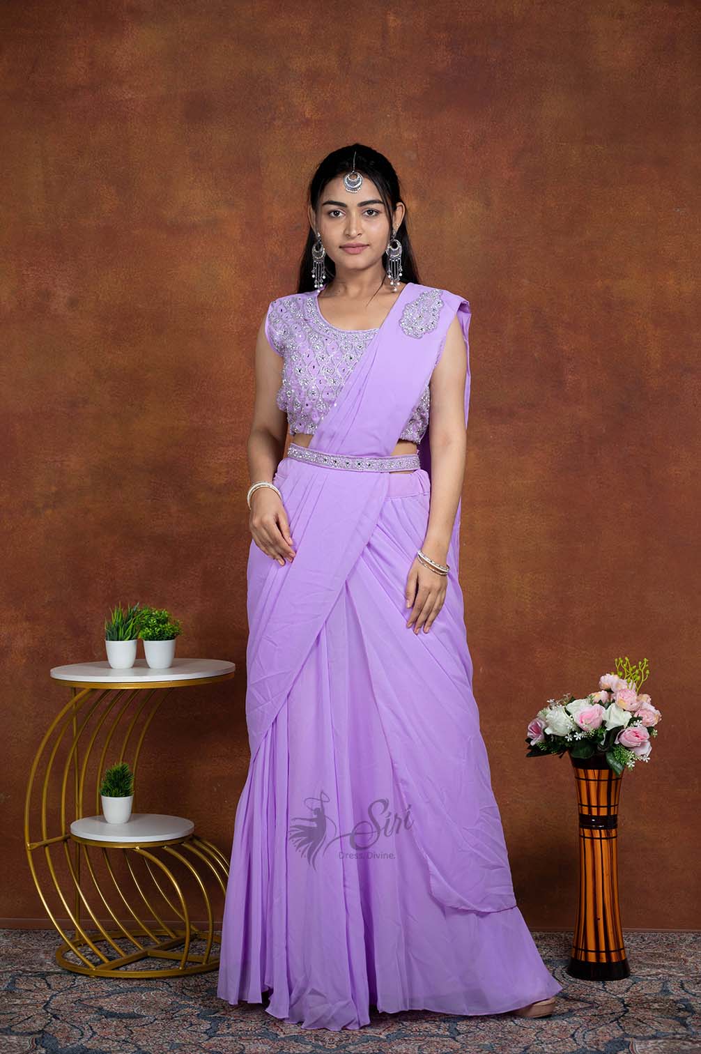 Silver Thread And Stone Work With A Beautiful Waist Belt One