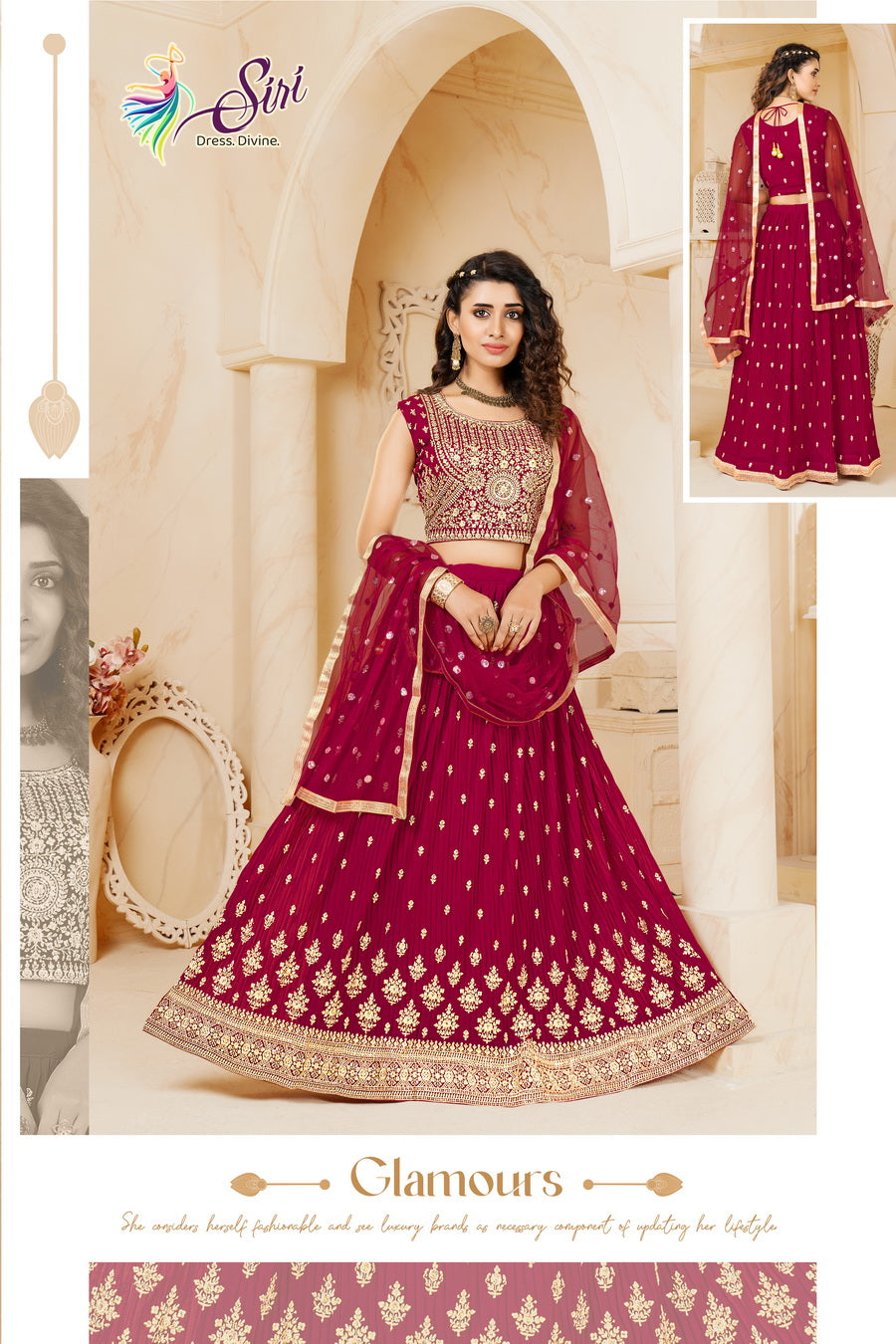 Pink Mirror Work Embroidered Georgette Lehenga Choli