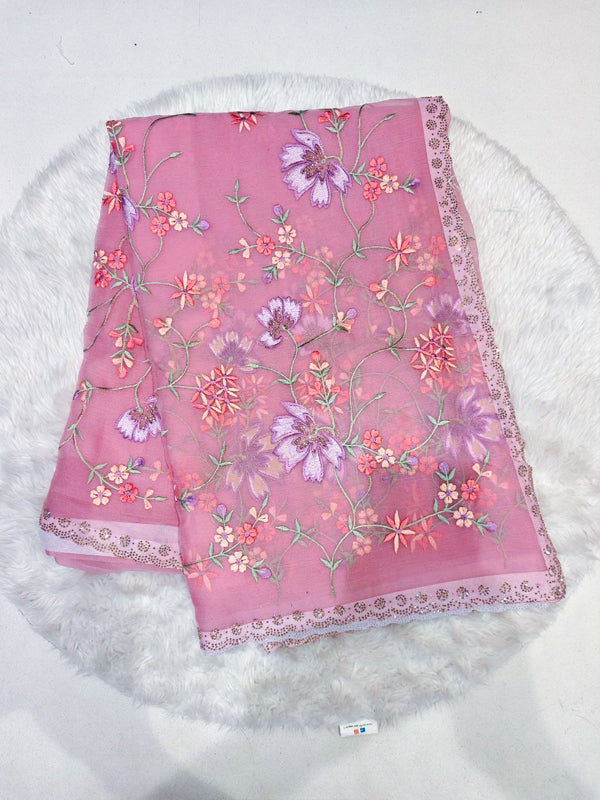 embroidered organza saree