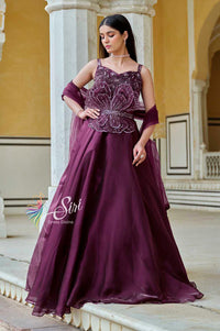 Plum colour organza chudidar kali