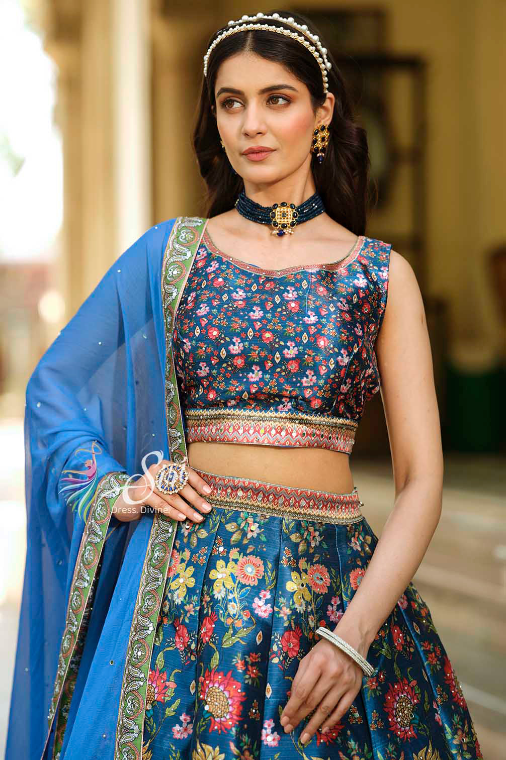 Blue colour Banaras crop top