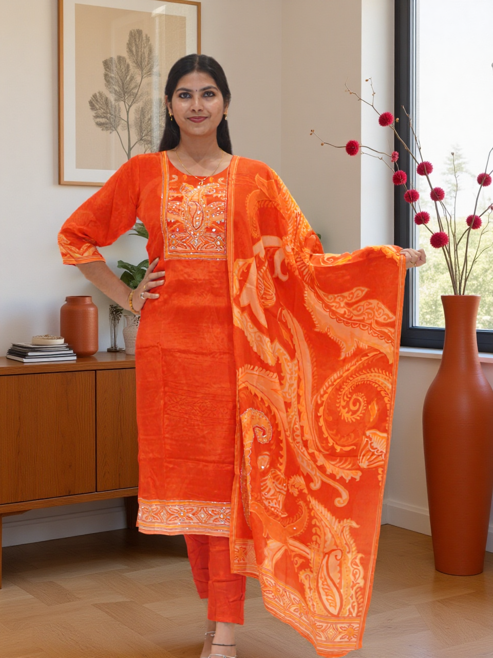 Orange Salwar Straight Cut
