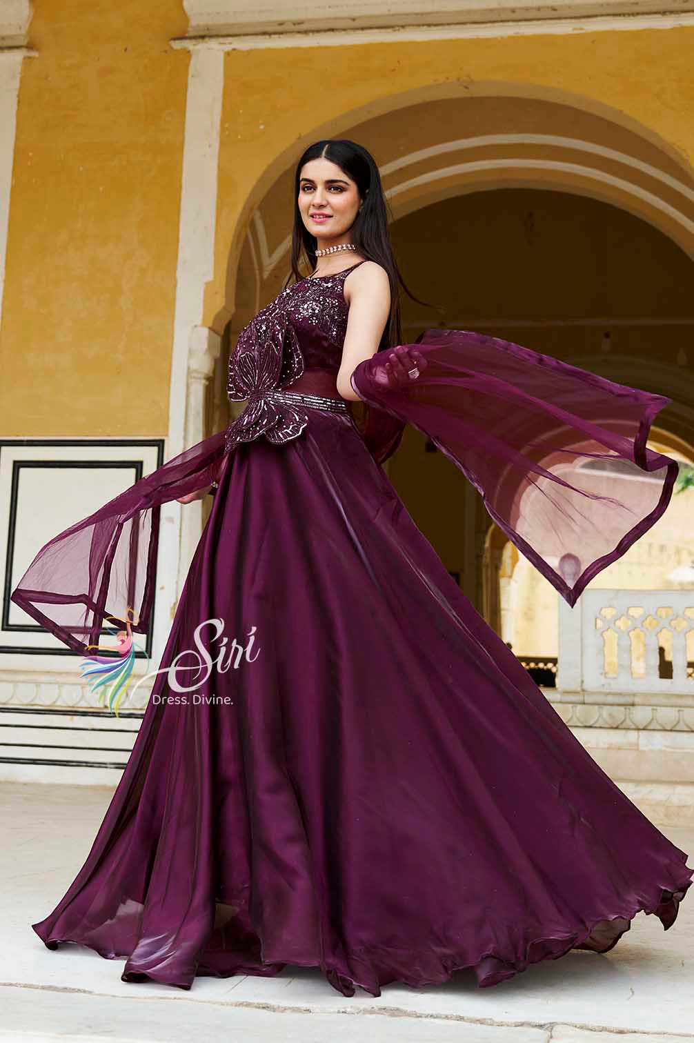 Plum colour organza chudidar kali