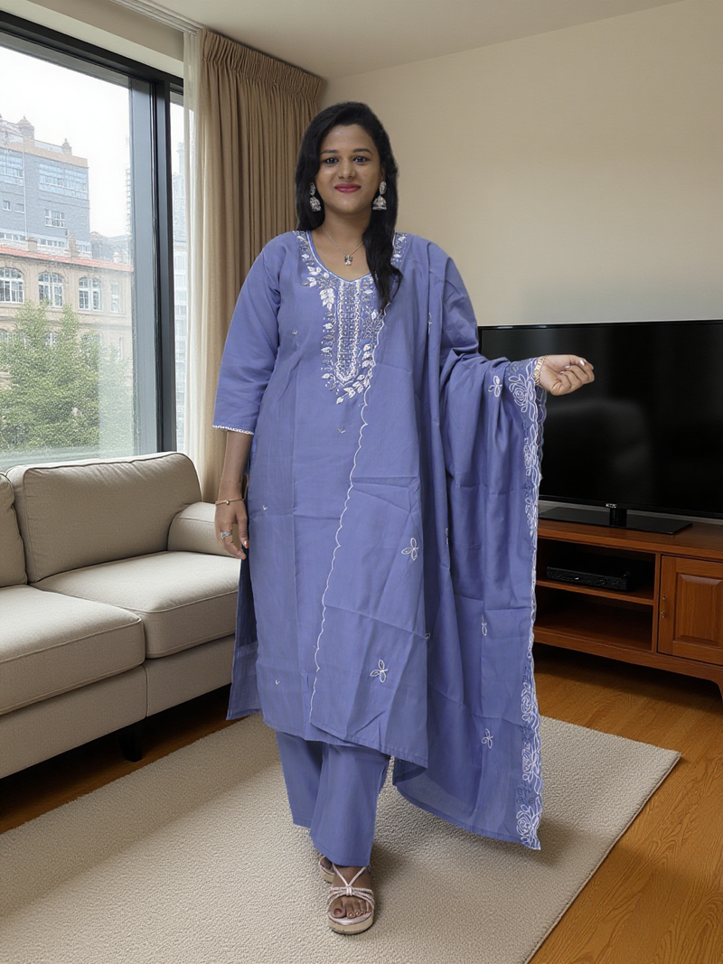 Muslin Silk 3 Pcs Bottom Dupatta Set