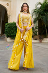 Yellow colour crape partywear palazo set