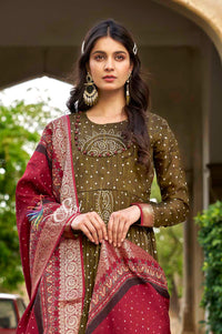 Army green raw silk chudidar kali