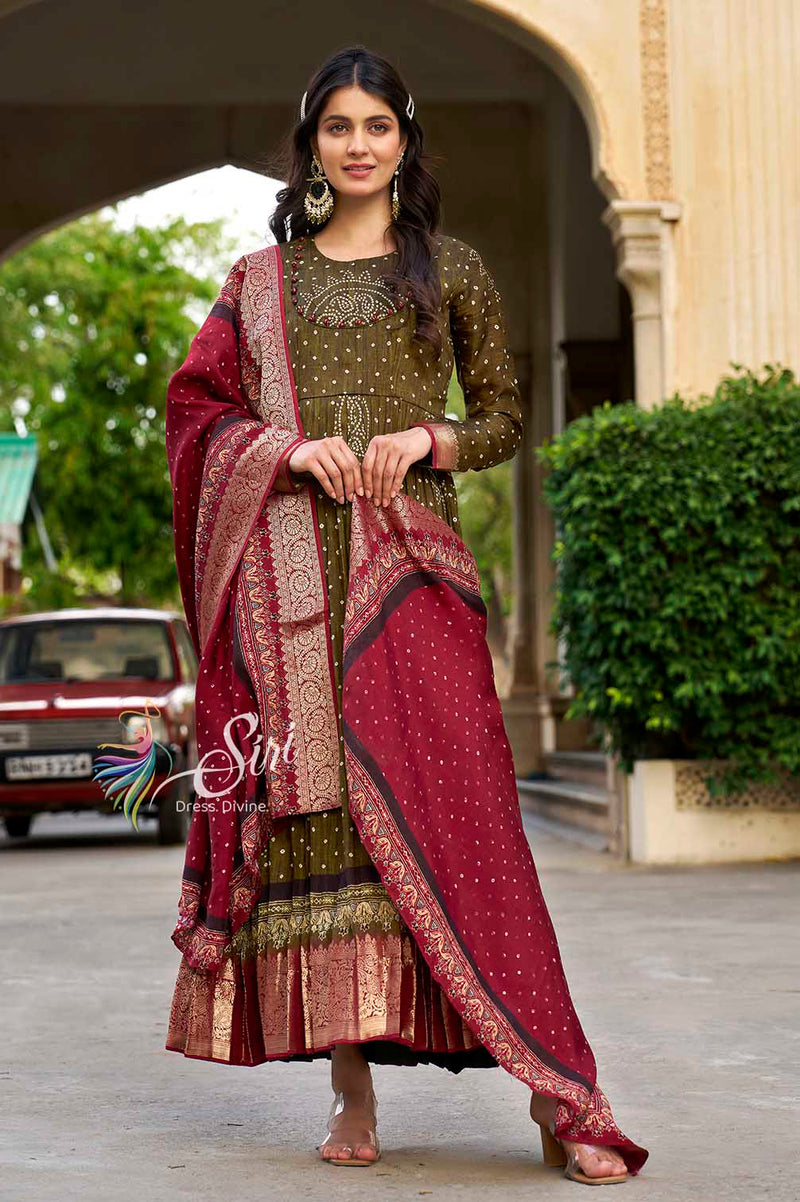 Army green raw silk chudidar kali