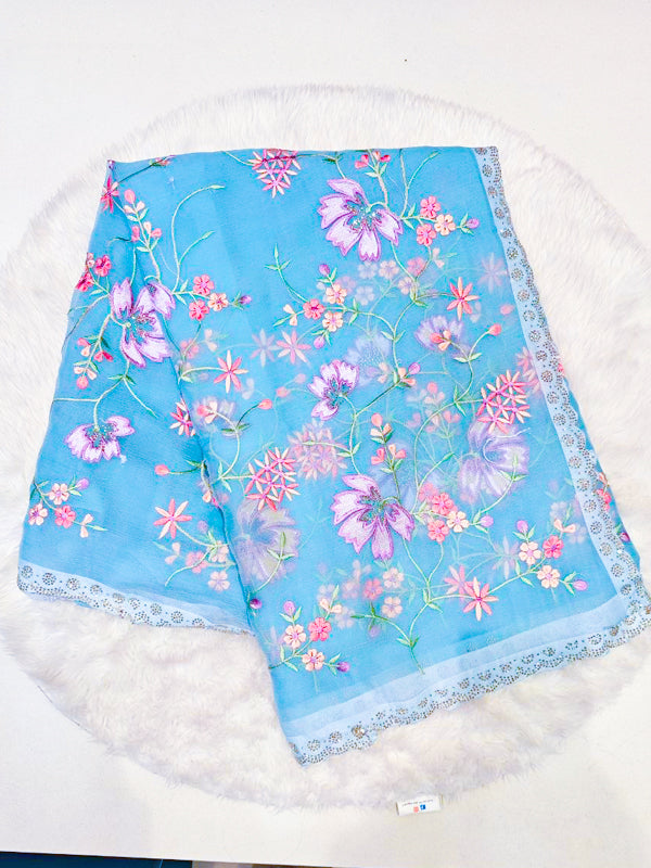 embroidered organza saree