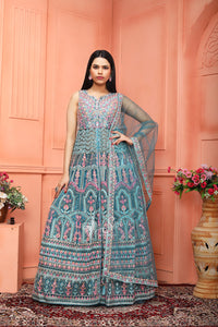 Sky blue colour net chudidar kali