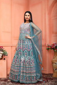 Sky blue colour net chudidar kali