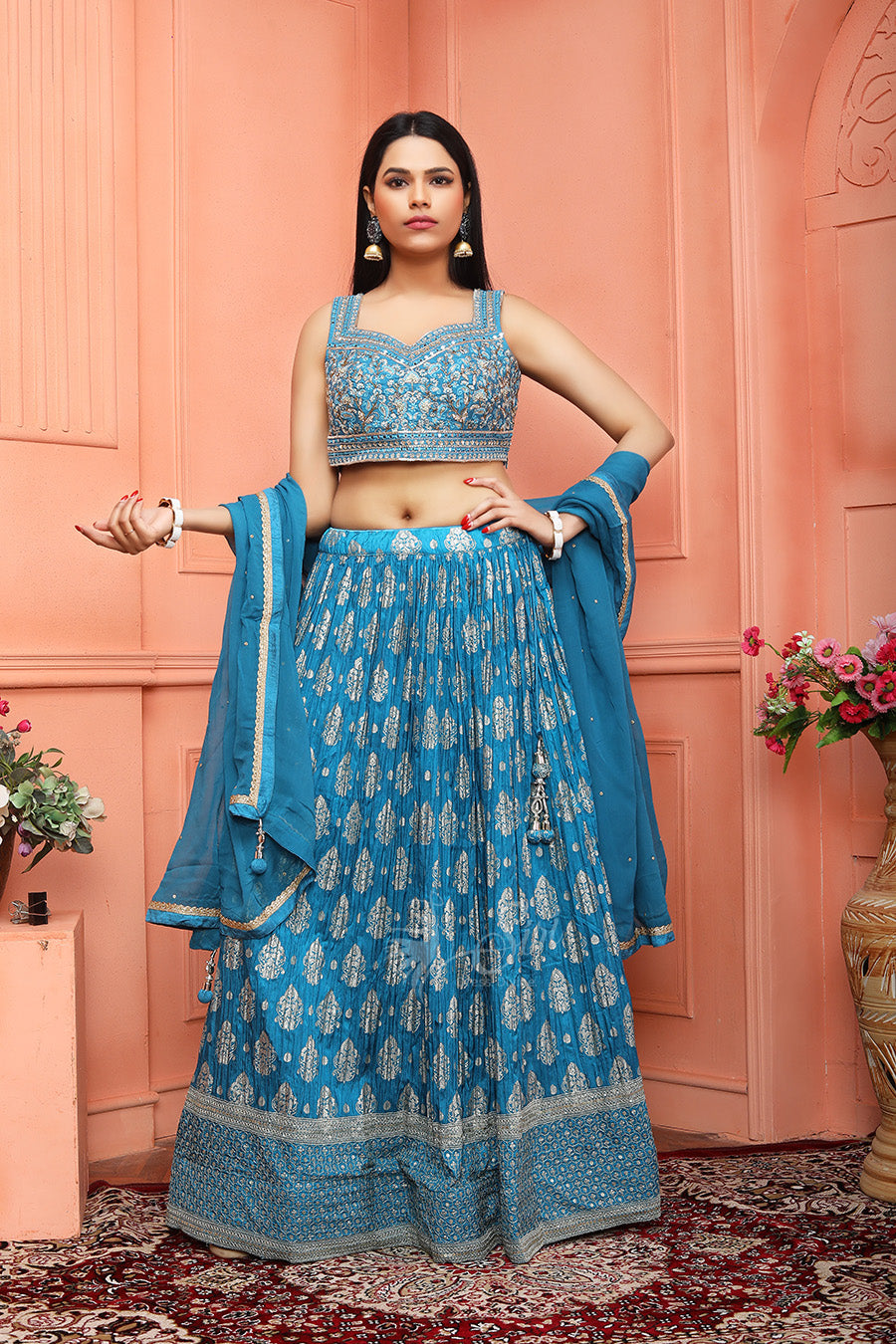 Blue colour banaras crop top