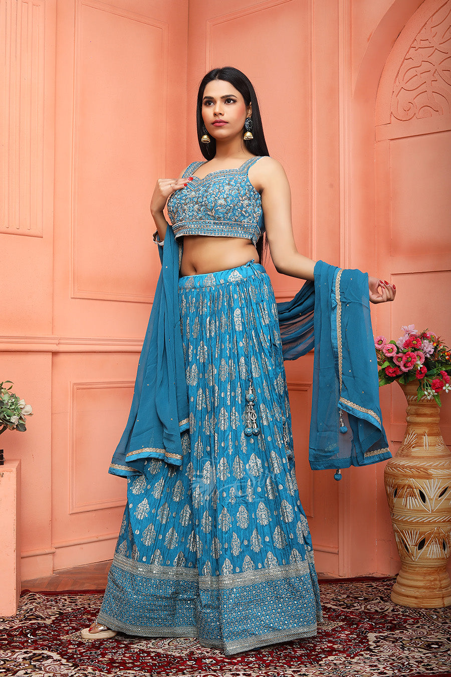 Blue colour banaras crop top