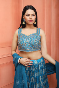 Blue colour banaras crop top