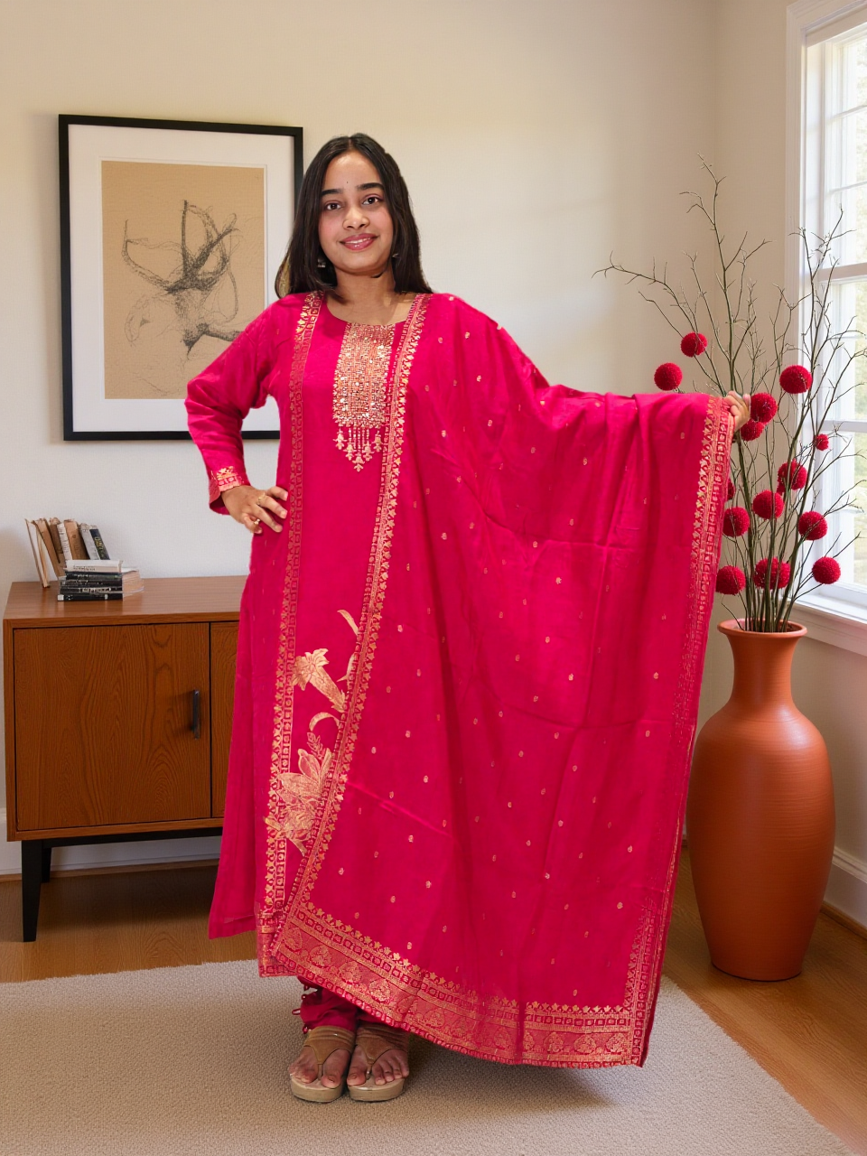 Raspberry pink Salwar Straight Cut