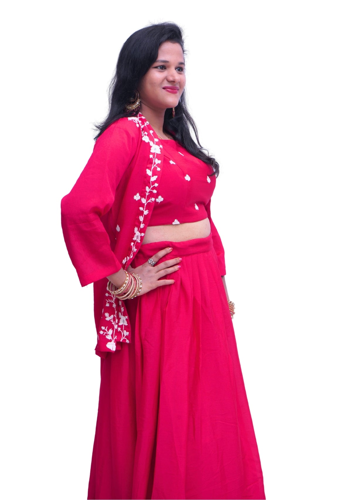 RANI PINK COLOUR CROP TOP SET