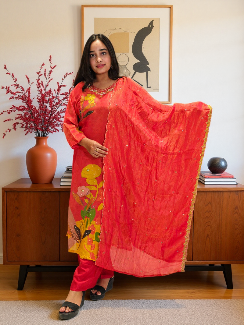 Glass Tissue 3 Pcs Bottom Dupatta Set