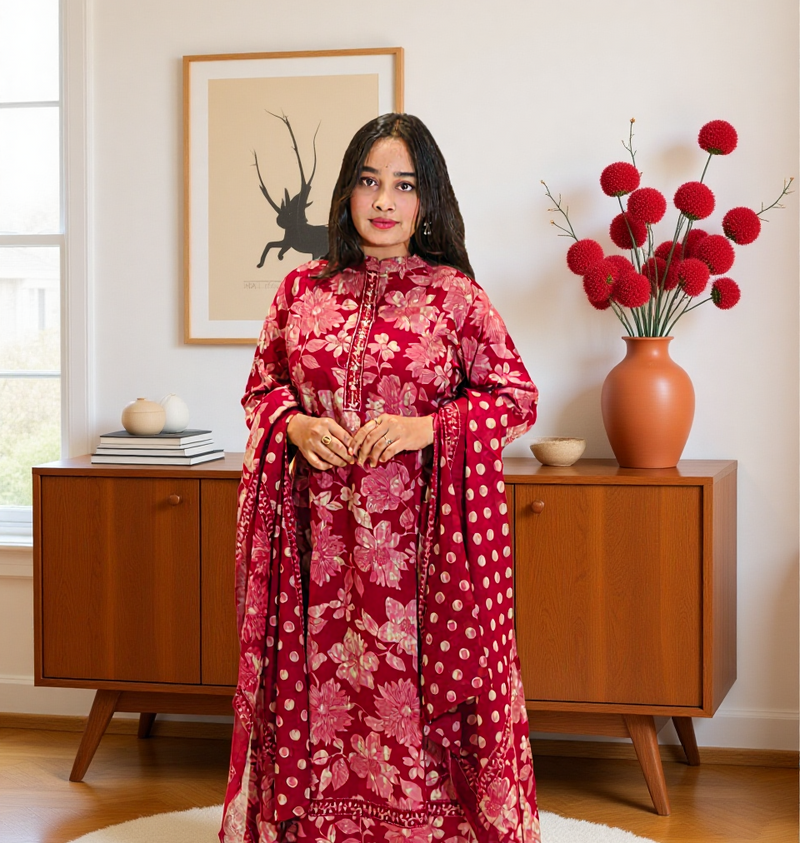 Cotton 3 Pcs Bottom Dupatta Set