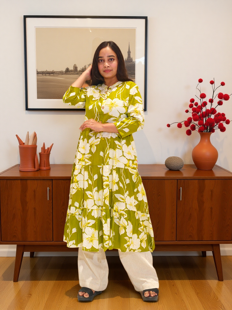Green Rayon Cotton Kurti