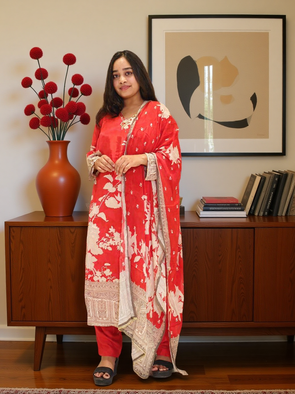 Red Salwar Straight Cut