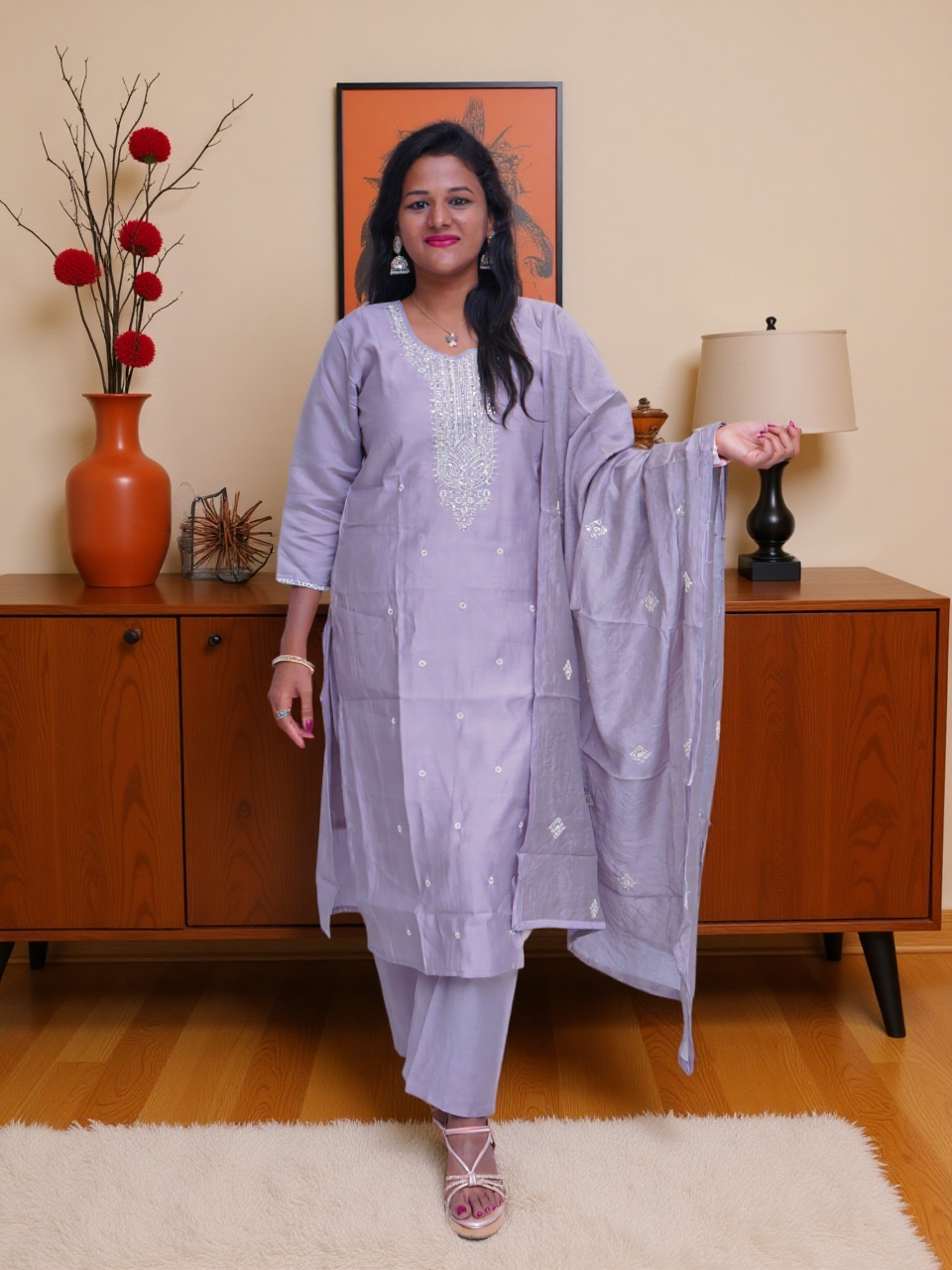 Muslin Silk 3 Pcs Bottom Dupatta Set