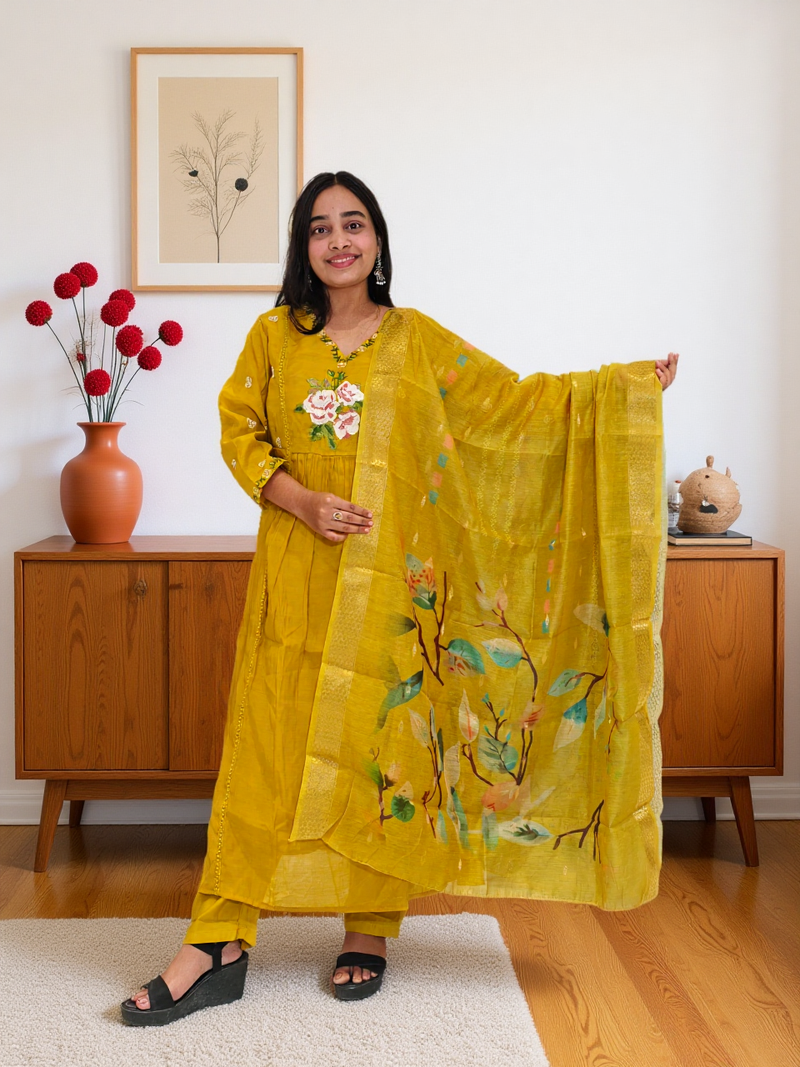 Mustard Yellow 3 Pcs Bottom Dupatta Set