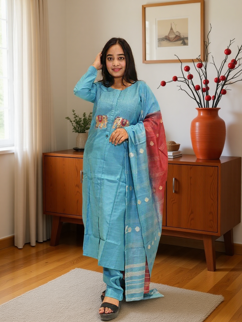 Aqua Blue Salwar Straight Cut