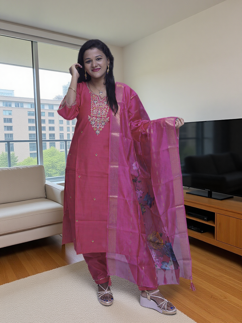 Mulberry Silk 3 Pcs Bottom Dupatta Set