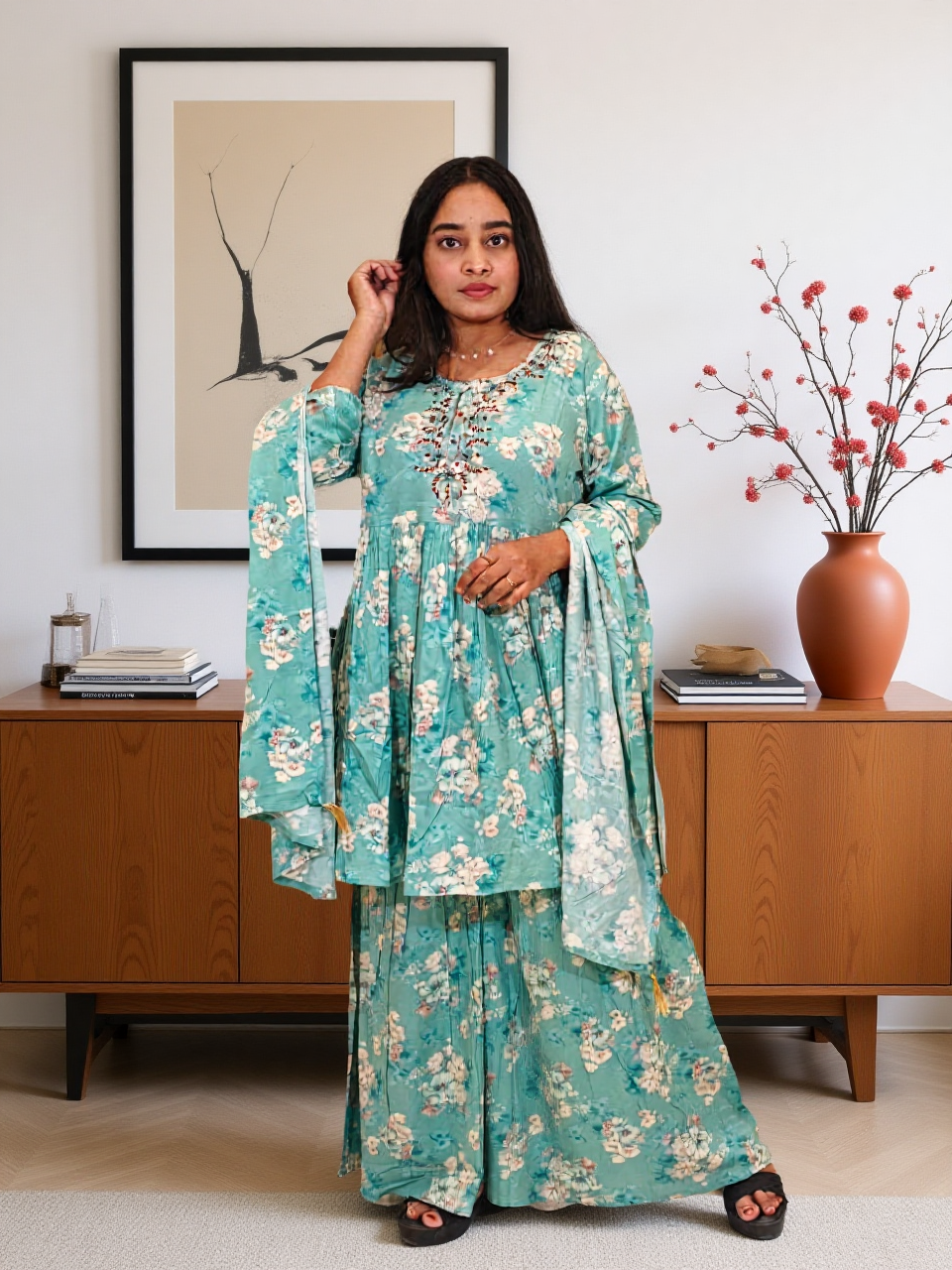 Rayon Silk 3 Pcs Bottom Dupatta Set