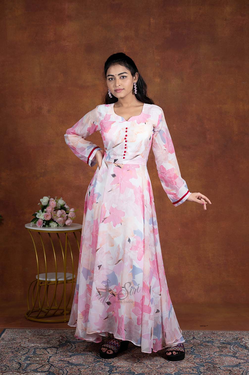 White And Pink Floral Print Kurti