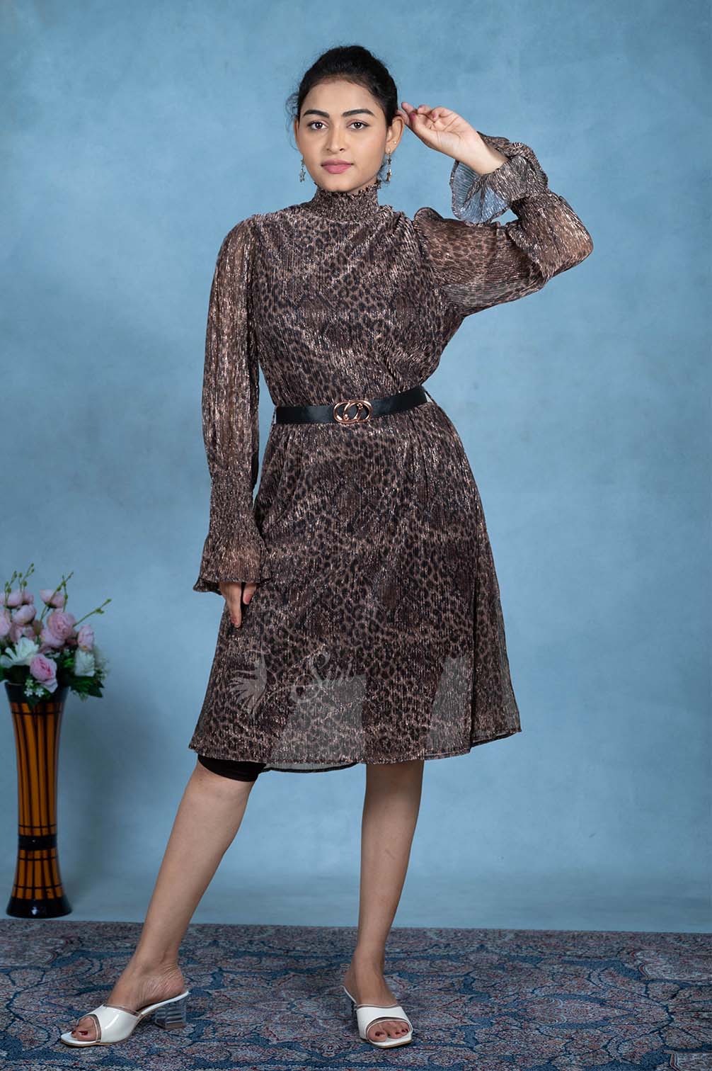 Brown Floral Print Westren Top