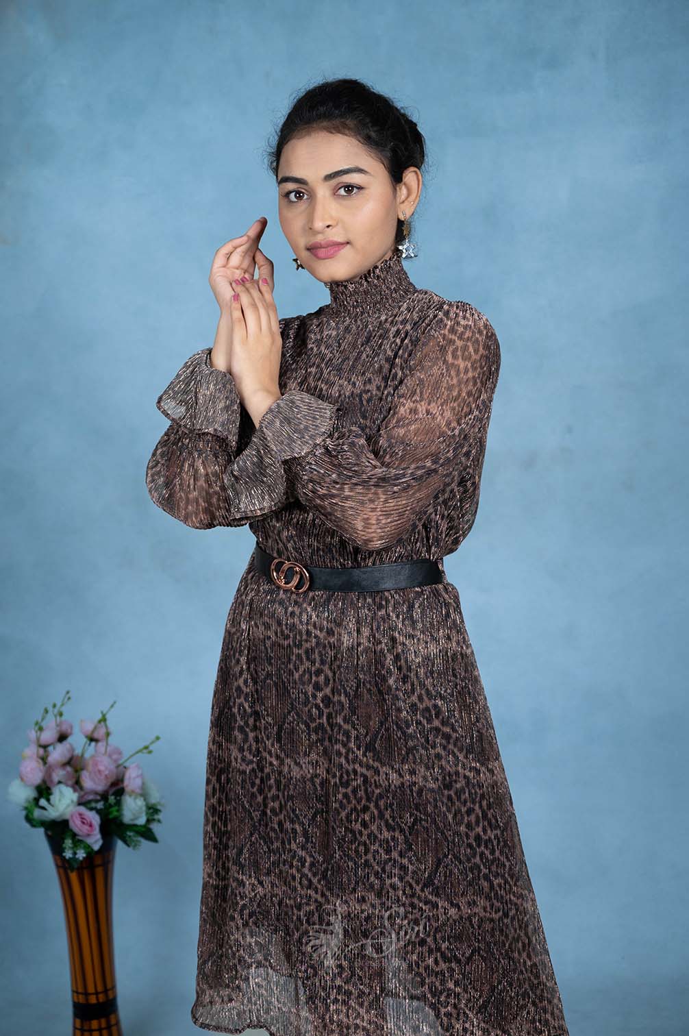 Brown Floral Print Westren Top