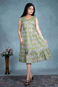 Olive Green Floral Print Kurti