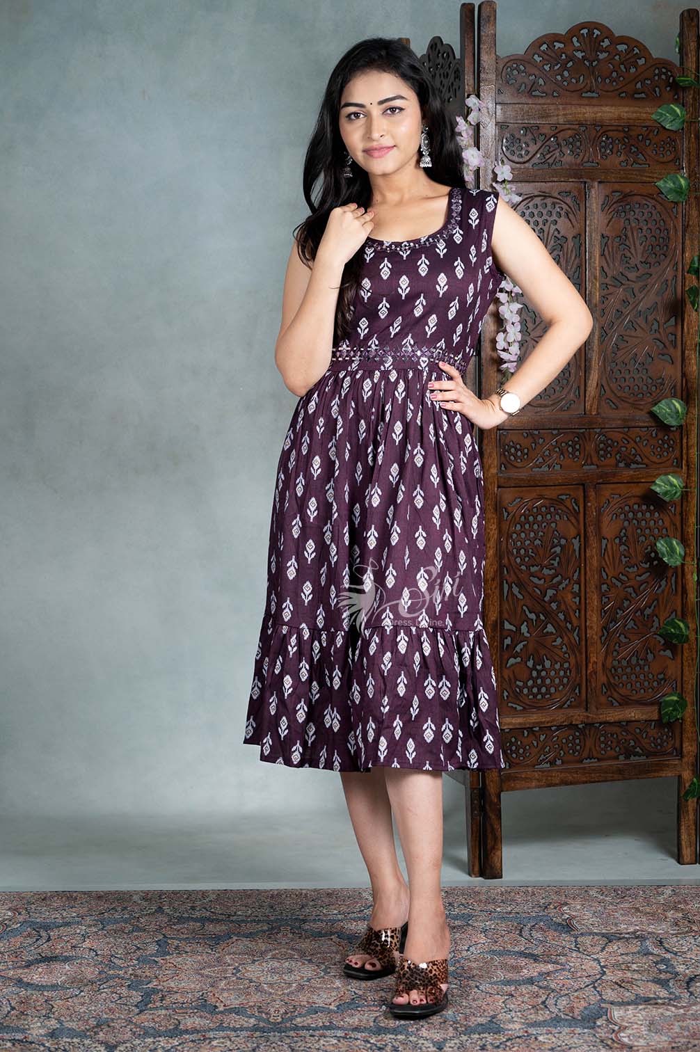 Grape Colour Print Work Kurti