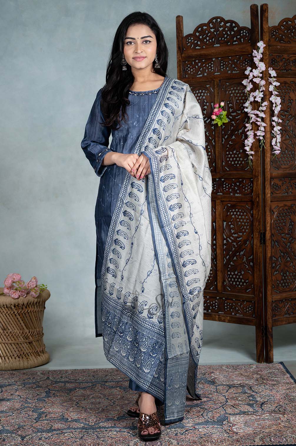 Dupion Silk 3 Pcs Bottom Duppata Set