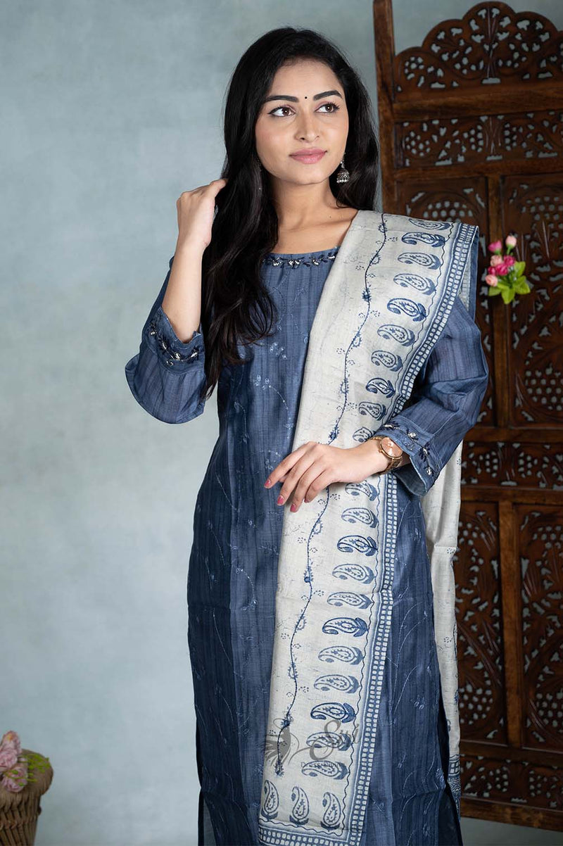 Dupion Silk 3 Pcs Bottom Duppata Set