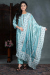 Ice Blue 3 Pcs Bottom Duppata Set