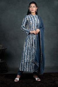 Grey Colour Floral Print 3 Pcs Bottom Dupatta Set