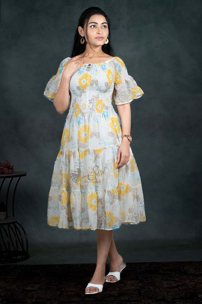 White And Yellow Floral Print Westren Top