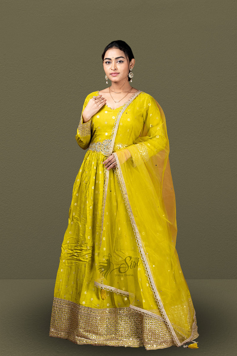 Yellow colour banaras georgette chudidar kali