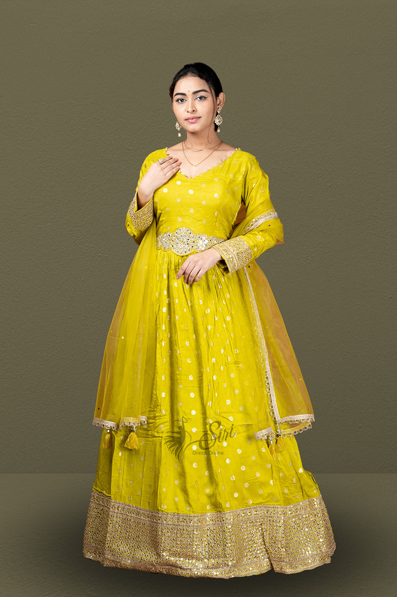 Yellow colour banaras georgette chudidar kali