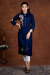 Navy Blue Thread Work Straight Cut Kurti