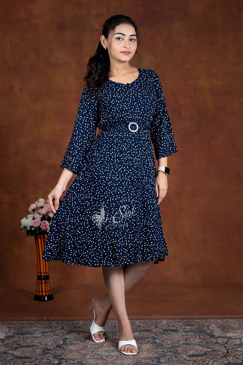 Navy Blue Print Work Westren Top