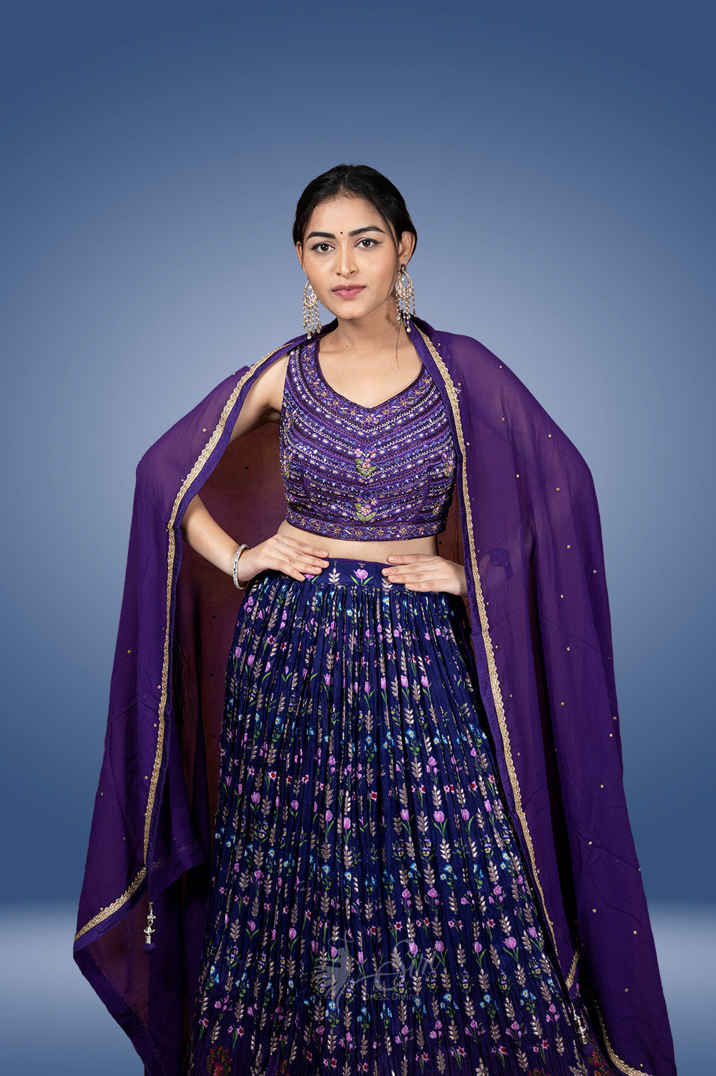 Indigo colour banaras georgette crop top