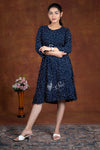 Navy Blue Print Work Westren Top