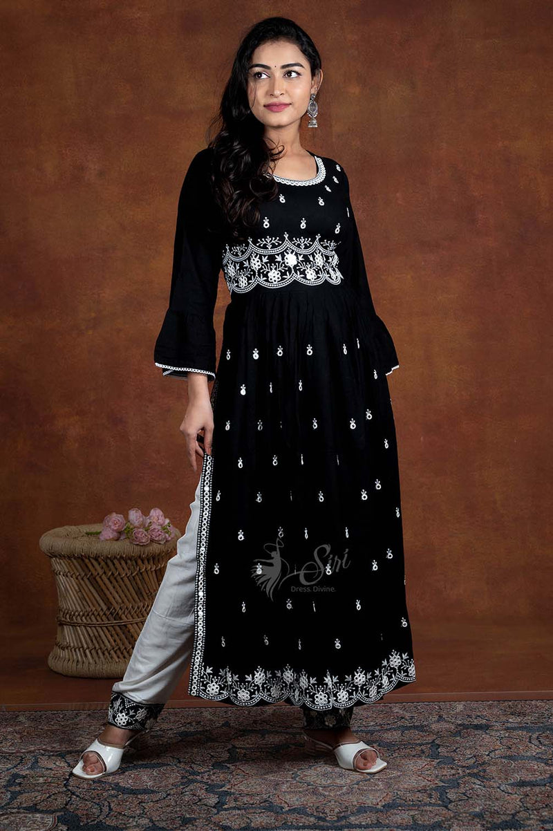 Black Thread Embroidery Work  Top Bottom Set