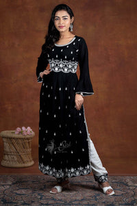 Black Thread Embroidery Work  Top Bottom Set