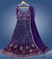 Indigo colour banaras georgette crop top