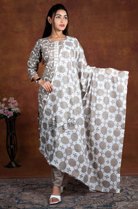 White And Chocolate Colour 3 Pcs Bottom Duppata Set