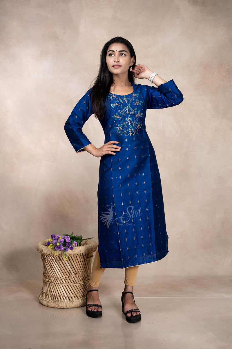 Thead And Stone Work  Straight Cut Kurti