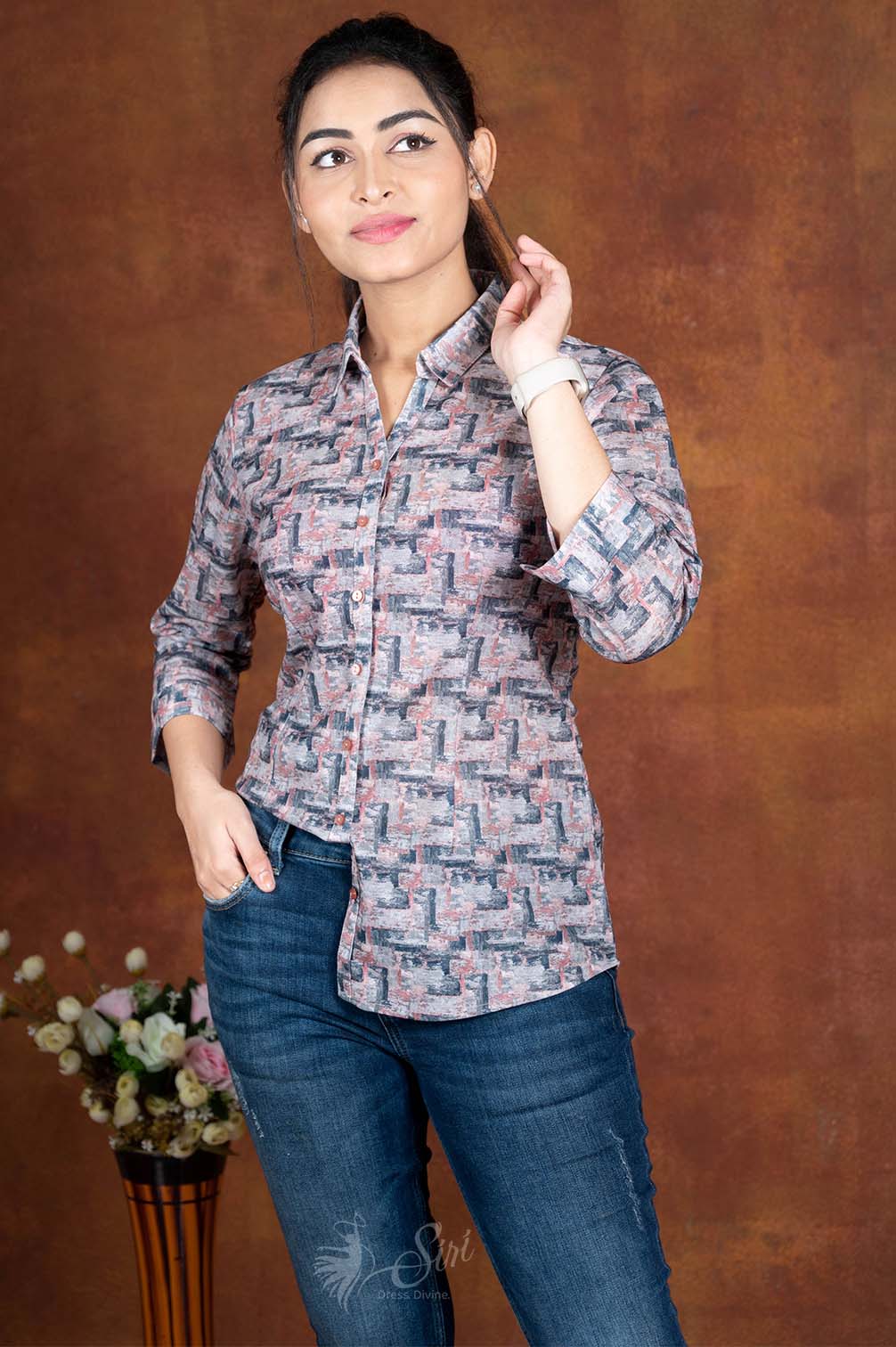 Dove Grey Colour Rayon Cotton Ladies Shirt